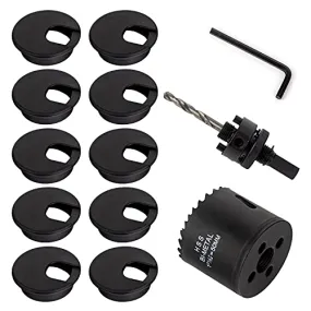 10 PCS 2 inch Desk Wire Cord Cable Grommets Hole Cover with Hole Saw Kit High Speed Bi-Metal Holesaw Drill Bits for Office PC Desk Cable Cord