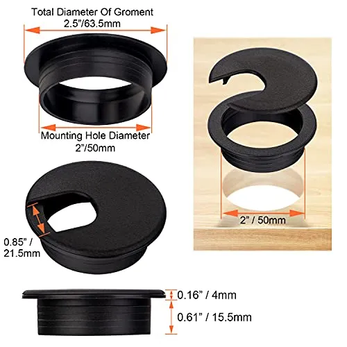 10 PCS 2 inch Desk Wire Cord Cable Grommets Hole Cover with Hole Saw Kit High Speed Bi-Metal Holesaw Drill Bits for Office PC Desk Cable Cord