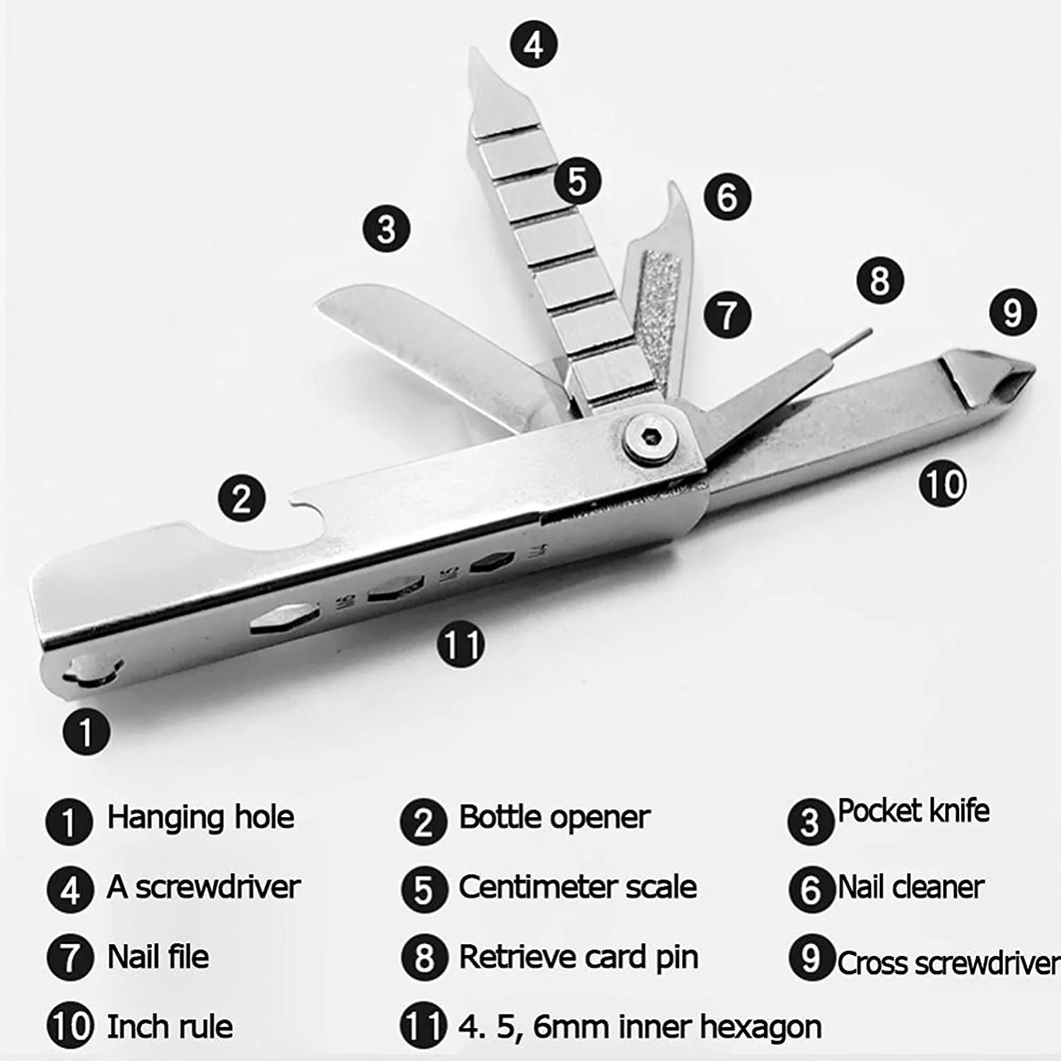 11- In-1 Keychain Multitool,Edc Key Chain Tool,Portable Multi-Tool ,Mens Compact Keychain Tool with Screwdriver, Nail File, Bottle Opener, Wrench, Ruler, Card Pin,Mobile Phone Holder, Etc