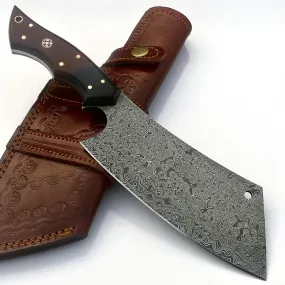 11.5" Full Tang Japanese Damascus Cleaver Knife with Sheath | Butcher Knife | Chef Knife