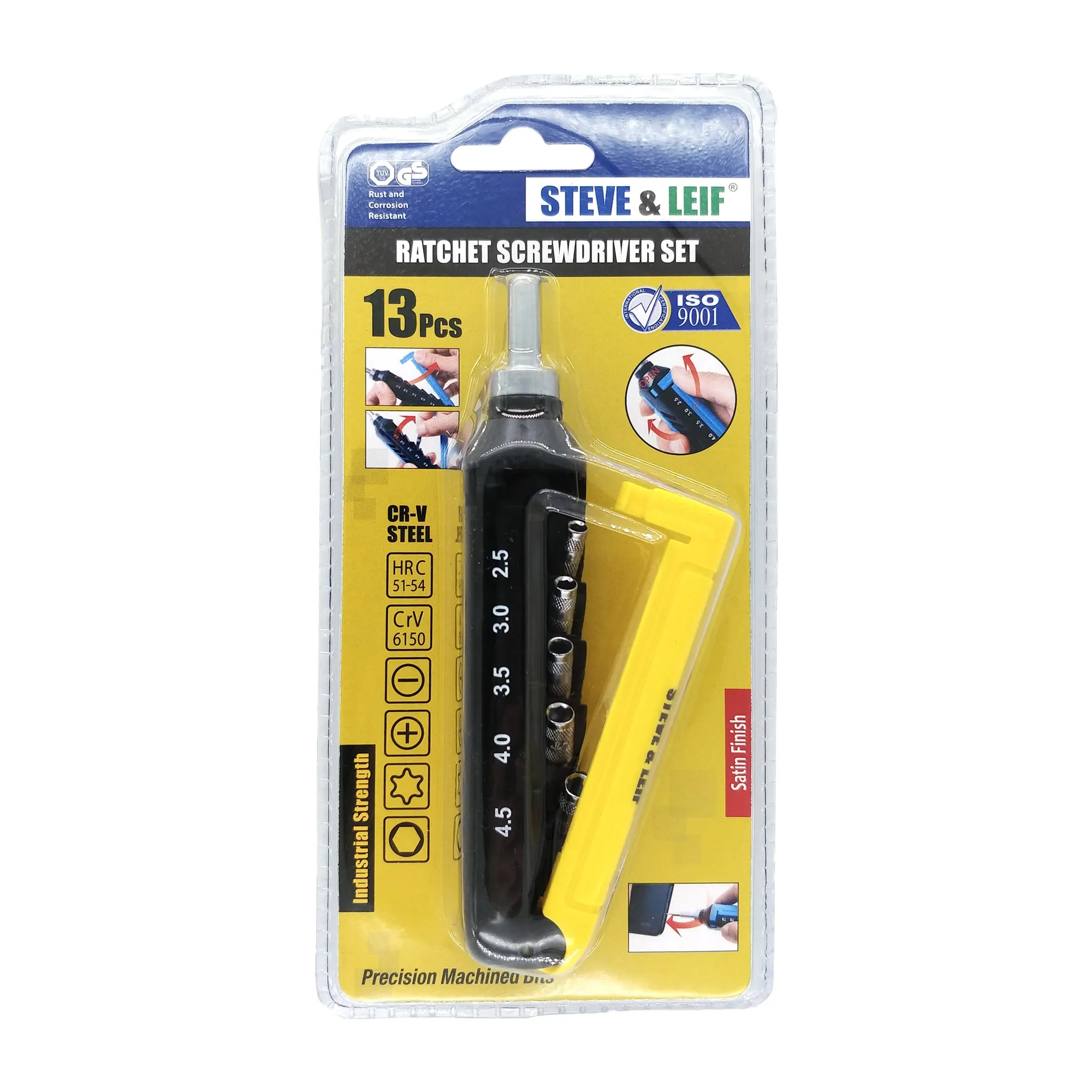 13 in 1 Precision Yellow/Blue Ratchet Screwdriver Set