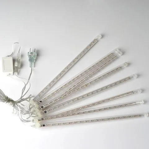 144 LED Meteor Shower Waterproof Rain Lights Tube - White - SET of 8