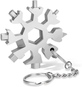18-In-1 Snowflake Multi Tool,Function Stainless Steel Bottle Opener/Wrench, Flat Cross Screwdriver Kit Snowflake, Outdoor Durable and Portable,Great Christmas Gift for Mens (Sliver)