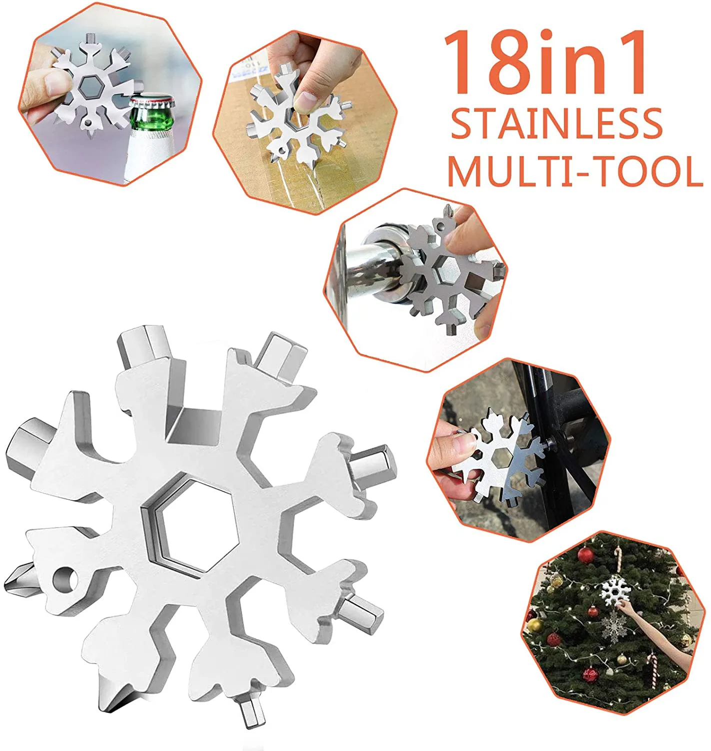 18-In-1 Snowflake Multitool, Incredible Tool, Portable Stainless Steel Multi Tool for Outdoor Travel Camping Adventure Daily Tool, Best Gifts for Mens Dad Him Boyfriend Husband (Sliver)