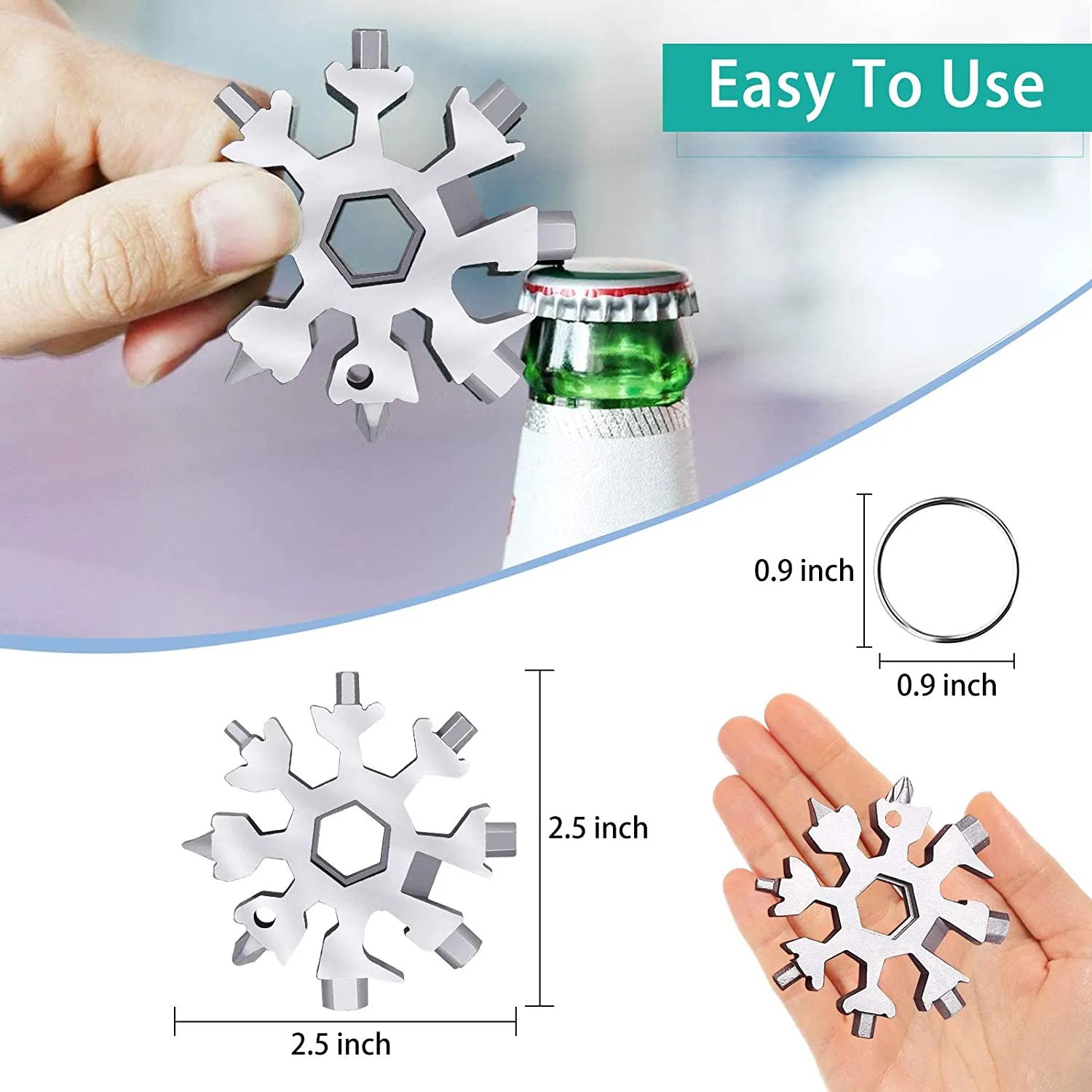 18-In-1 Snowflake Multitool, Incredible Tool, Portable Stainless Steel Multi Tool for Outdoor Travel Camping Adventure Daily Tool, Best Gifts for Mens Dad Him Boyfriend Husband (Sliver)