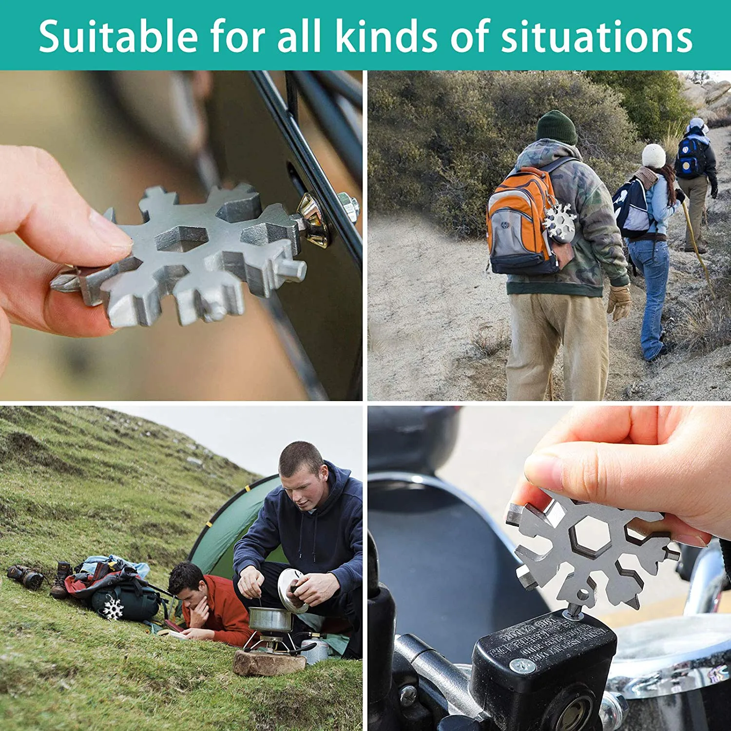 18-In-1 Snowflake Multitool, Incredible Tool, Portable Stainless Steel Multi Tool for Outdoor Travel Camping Adventure Daily Tool, Best Gifts for Mens Dad Him Boyfriend Husband (Sliver)
