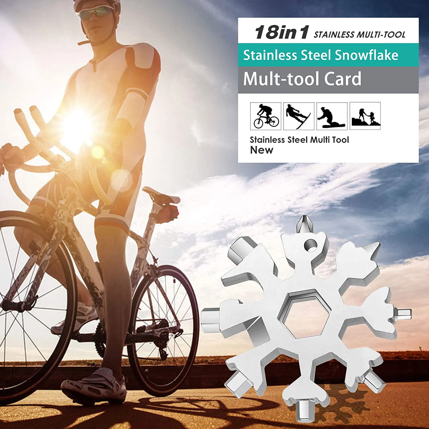 18-In-1 Snowflake Multitool, Incredible Tool, Portable Stainless Steel Multi Tool for Outdoor Travel Camping Adventure Daily Tool, Best Gifts for Mens Dad Him Boyfriend Husband (Sliver)