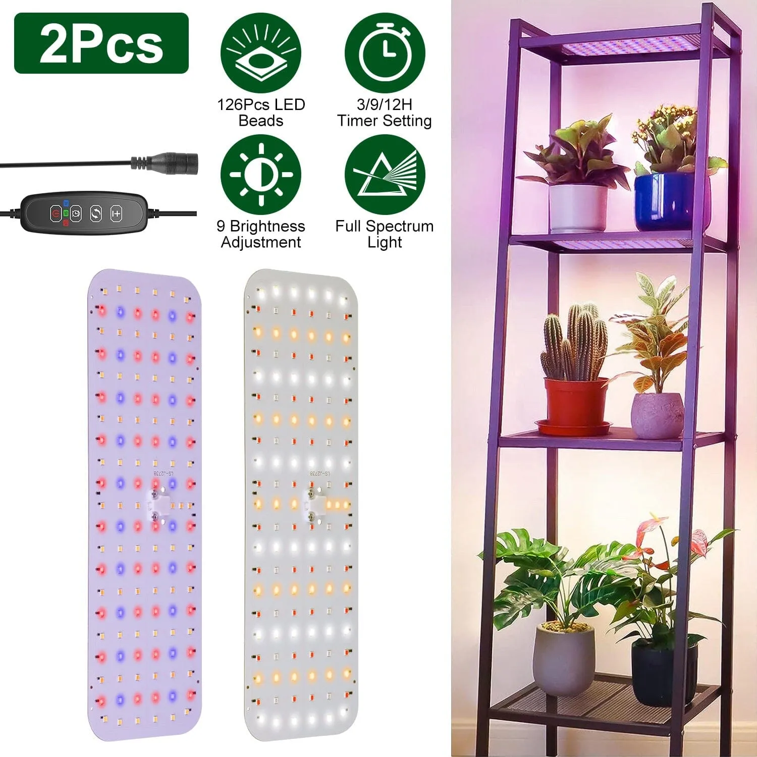 2-Pieces: Ultra-Thin LED Grow Lights for Indoor Plants with 126 LEDs
