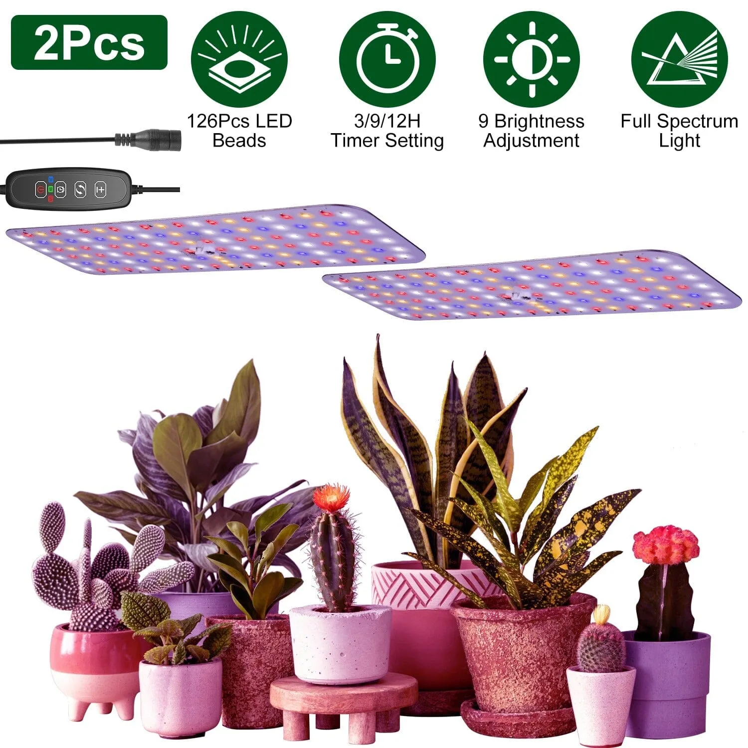 2-Pieces: Ultra-Thin LED Grow Lights for Indoor Plants with 126 LEDs