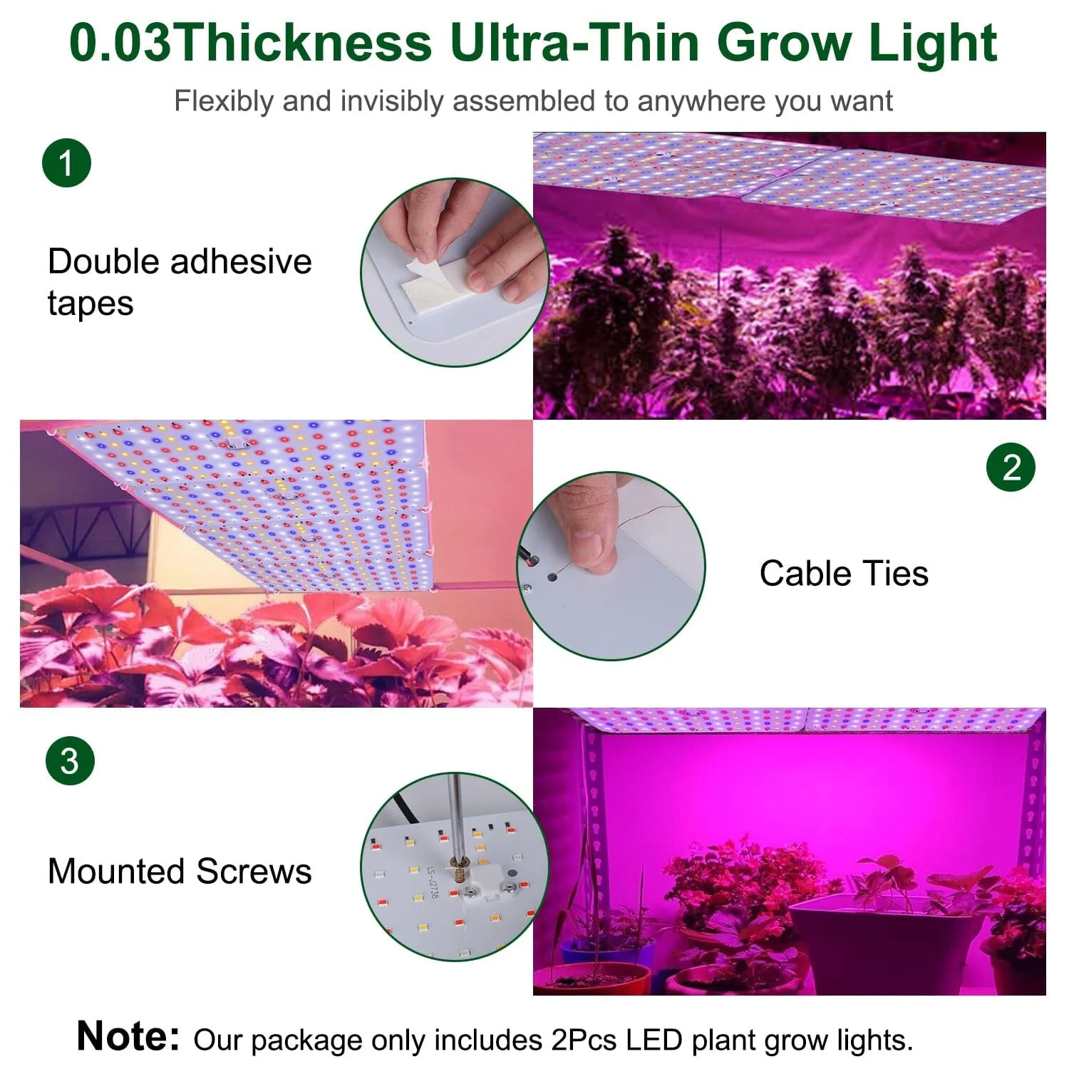 2-Pieces: Ultra-Thin LED Grow Lights for Indoor Plants with 126 LEDs