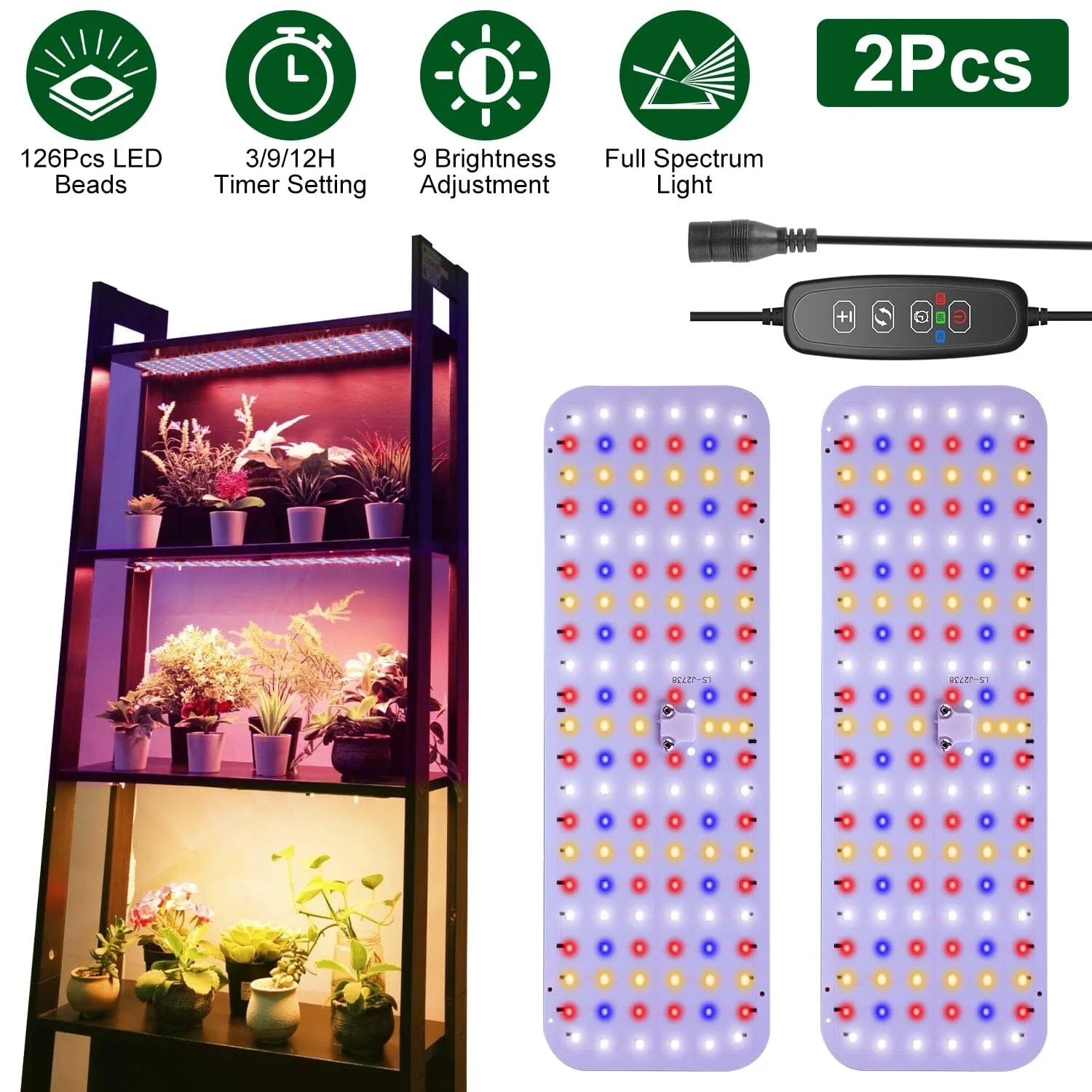 2-Pieces: Ultra-Thin LED Grow Lights for Indoor Plants with 126 LEDs