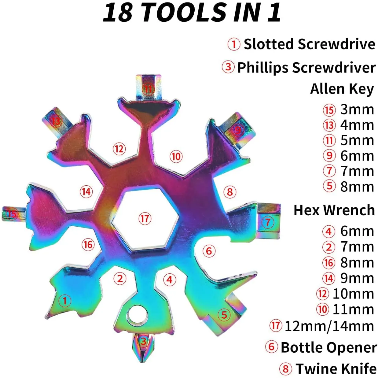 23-In-1 Snowflake Multi Tool, Stainless Steel Bottle Opener, Flat Head Phillips Screwdriver Kit/Wrench, Portable Pocket Multifunction Tool for Travel, Great Holiday Gift for Men, Dad, Son