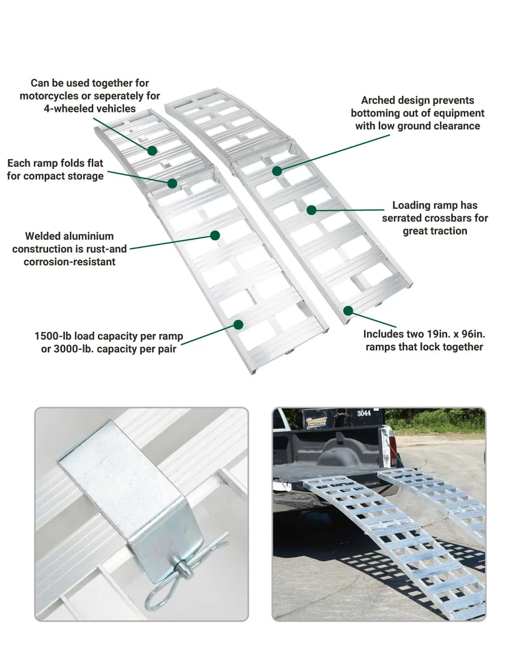 (53187.ULT) Ultra-Tow Bi-Fold Arched Aluminum Loading Ramp Set | 3000-Lb. Cap |  8ft.L