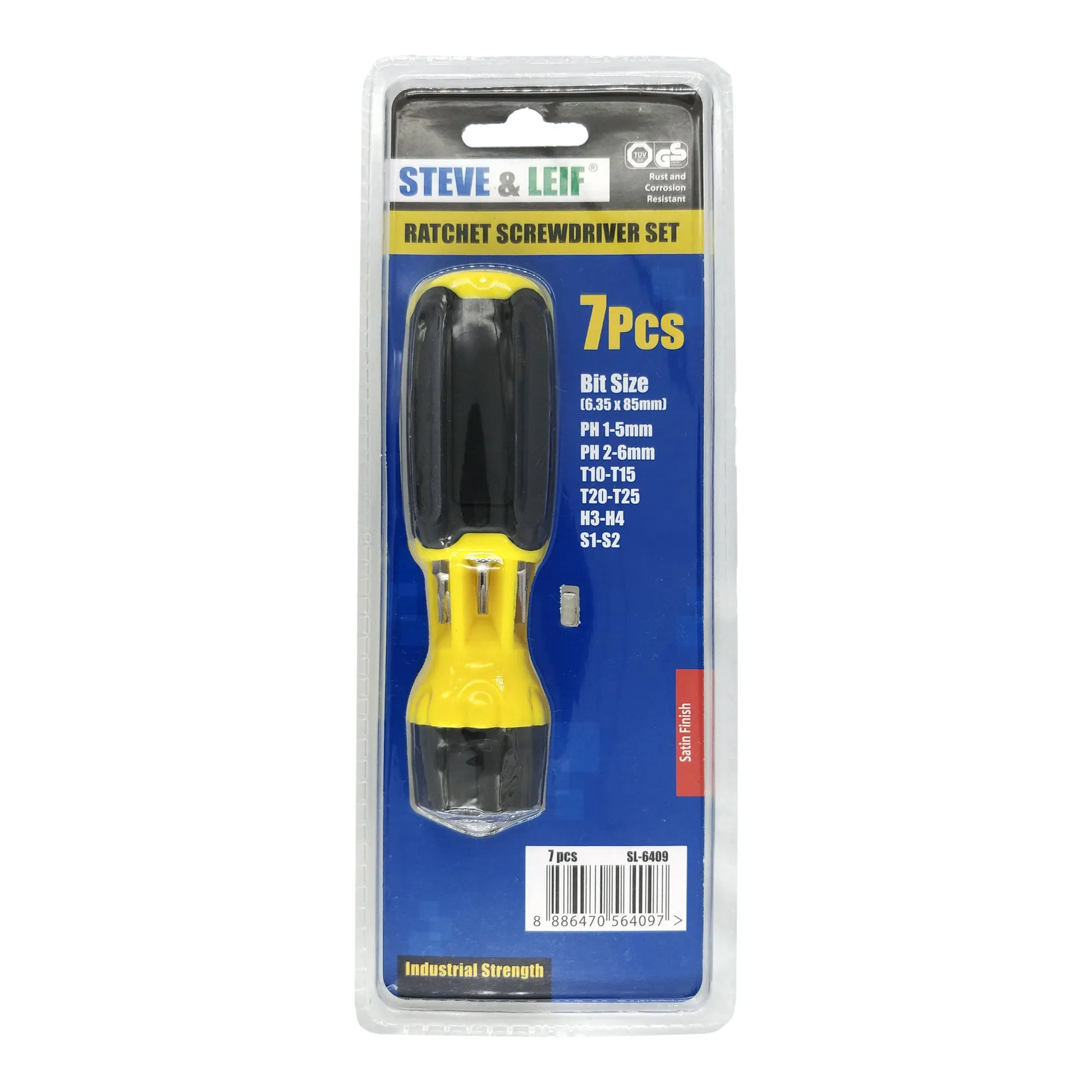 7 in 1 Yellow/Blue Ratchet Screwdriver Set