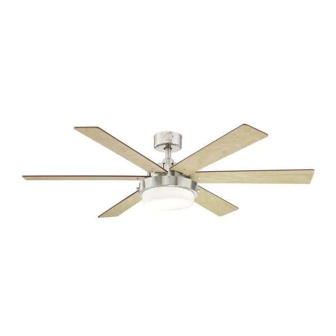 Alloy II 52-Inch Reversible Six-Blade Indoor Ceiling Fan, Brushed Nickel Finish with LED Light Kit