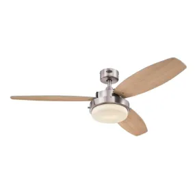 Alloy LED 52-Inch Reversible Three-Blade Indoor Ceiling Fan, Brushed Nickel Finish with LED Light Kit