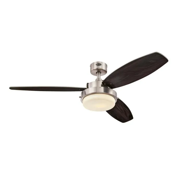 Alloy LED 52-Inch Reversible Three-Blade Indoor Ceiling Fan, Brushed Nickel Finish with LED Light Kit