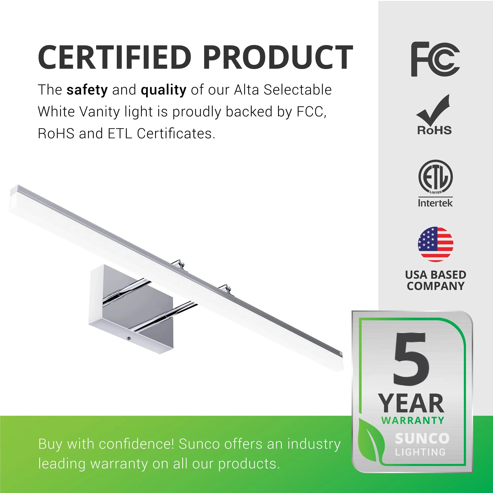 Alta Modern Bar LED Vanity Light, Selectable White, 1100 Lumens