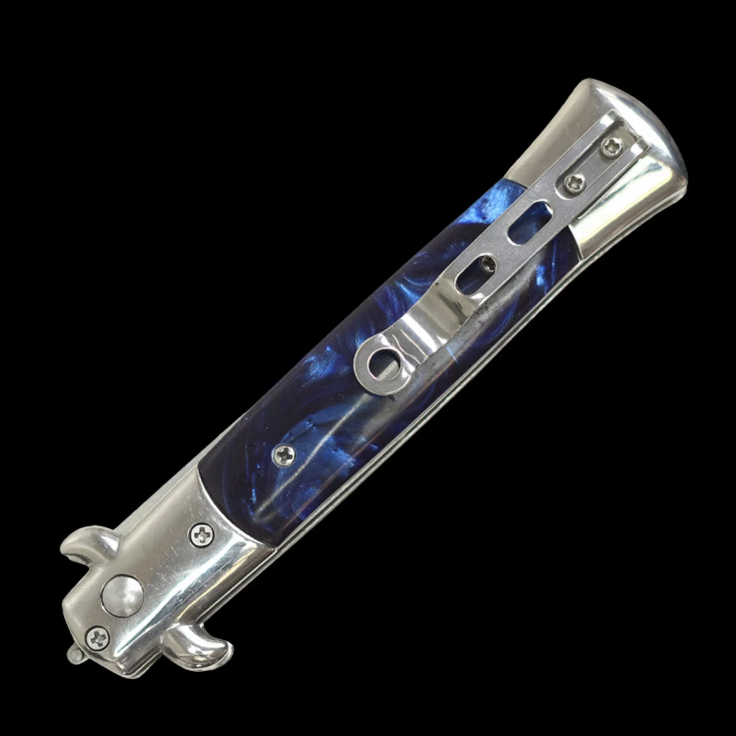 Automatic Stiletto Push Button Bottle Opener   Screwdriver Pearl Blue