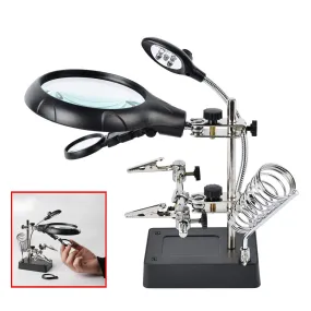 Beileshi 2.5X 7.5X 10X LED Light Helping Hands Magnifier Soldering Station,Magnifying Glass Stand with Auxiliary Clamp and Alligator Clips 2.5x 7.5x 10x