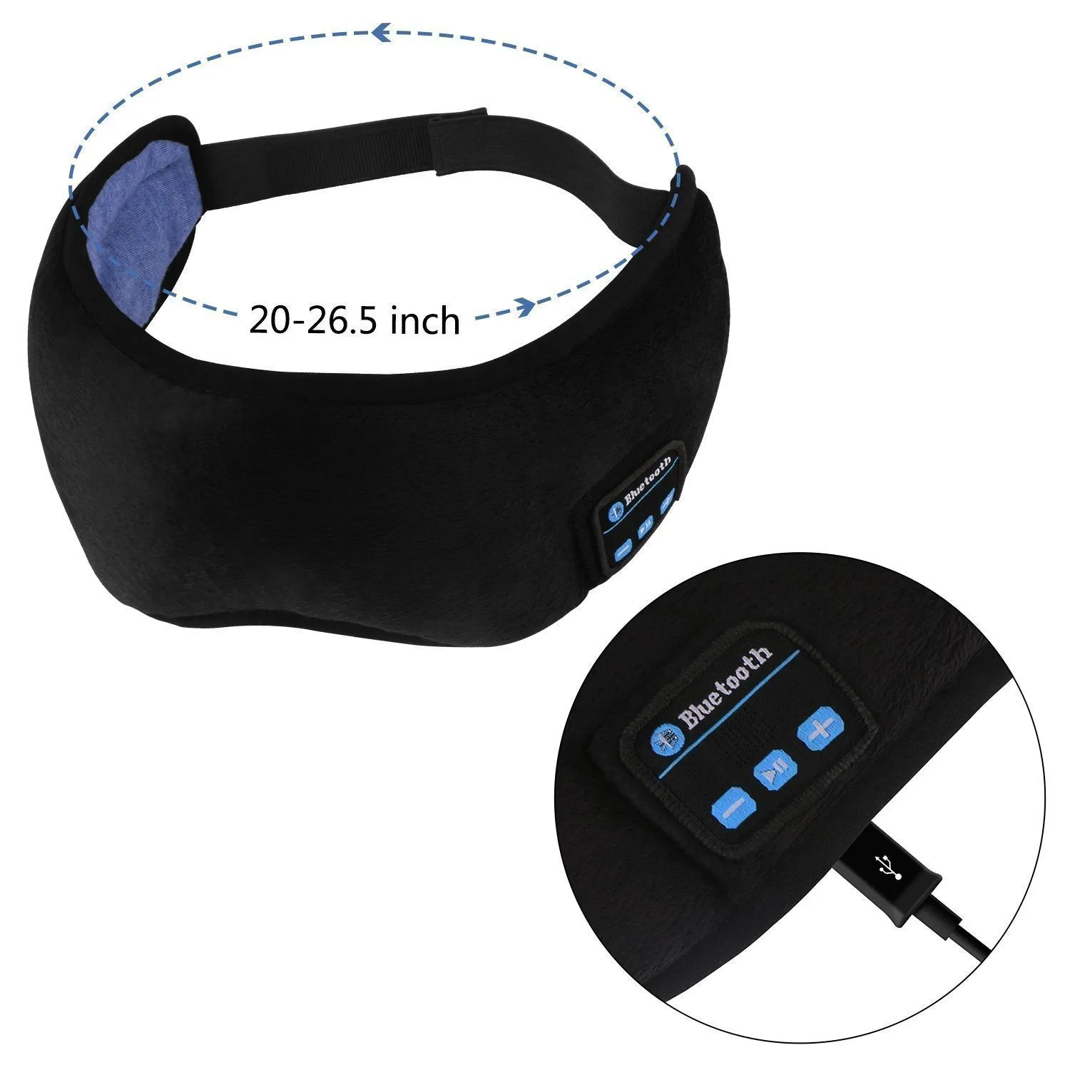 Bluetooth Sleeping Eye Mask Headphones, Sleeping Stereo Eye Shades Headphone Handsfree Music Headset Earpiece Washable for Travel Siesta - Black