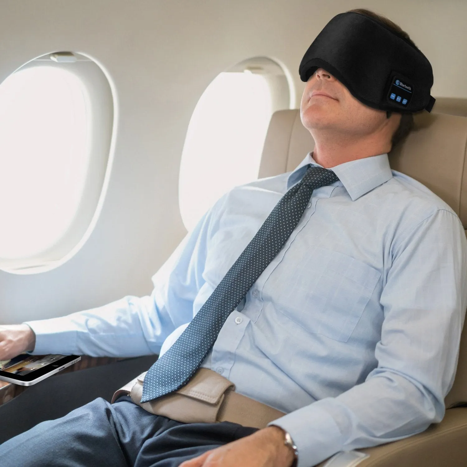 Bluetooth Sleeping Eye Mask Headphones, Sleeping Stereo Eye Shades Headphone Handsfree Music Headset Earpiece Washable for Travel Siesta - Black
