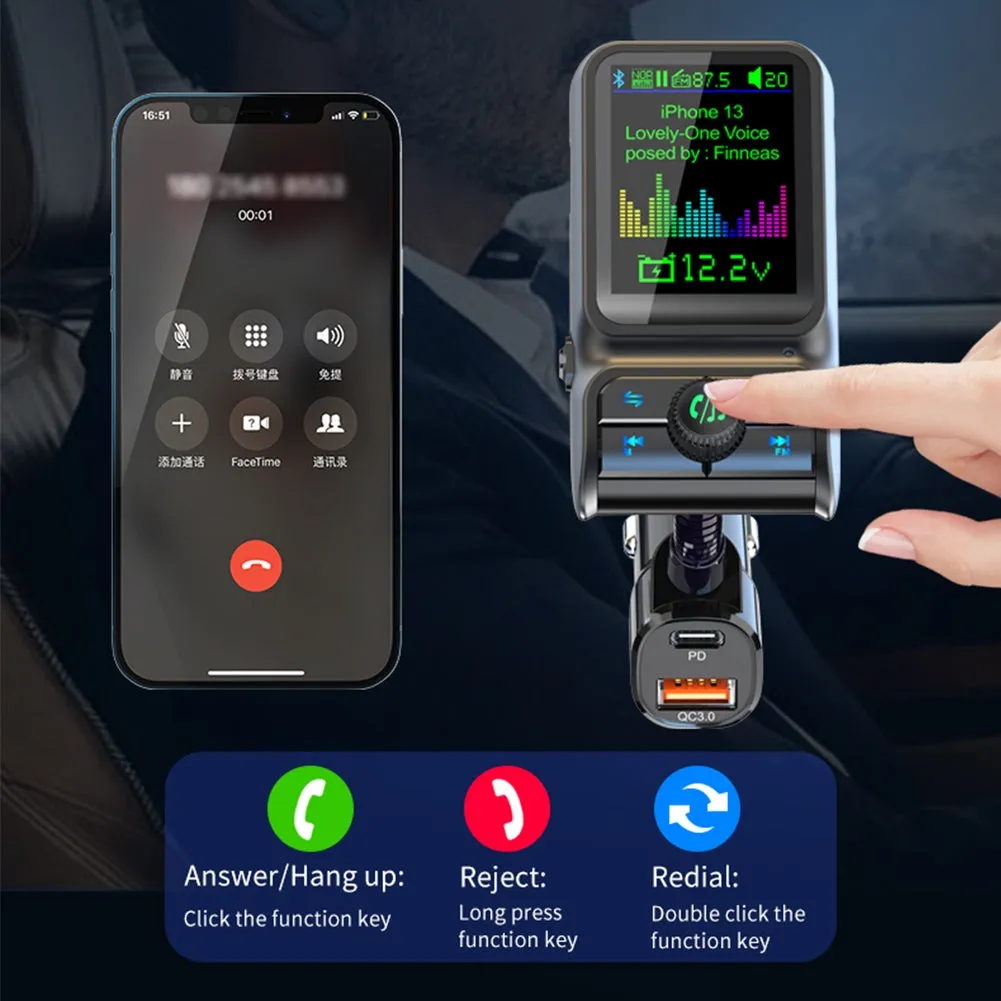 Car Mp3 Player Bluetooth Fm Transmitter Handsfree Call Hd Screen