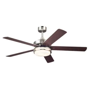Castle LED 52-Inch Reversible Five-Blade Indoor Ceiling Fan, Brushed Nickel Finish with LED Light Kit