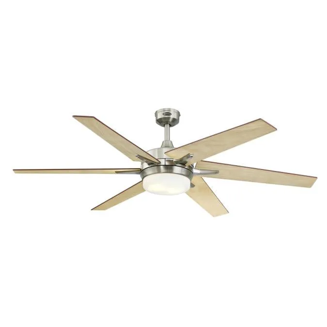 Cayuga 60-Inch Reversible Six-Blade Indoor Ceiling Fan, Brushed Nickel Finish with Dimmable LED Light Kit