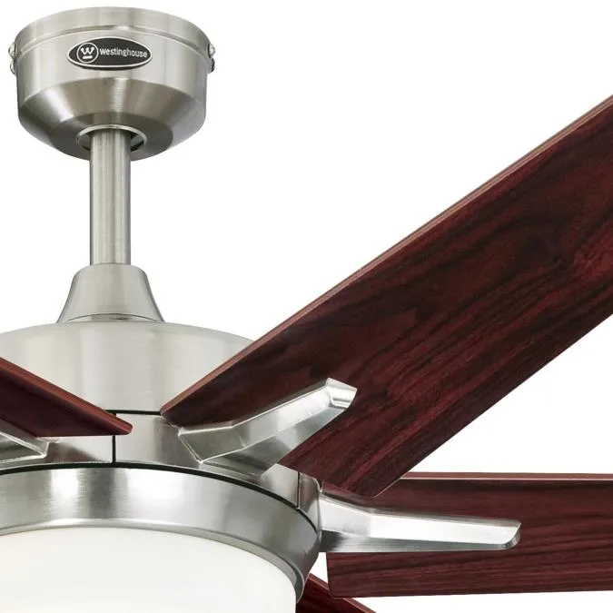 Cayuga 60-Inch Reversible Six-Blade Indoor Ceiling Fan, Brushed Nickel Finish with Dimmable LED Light Kit
