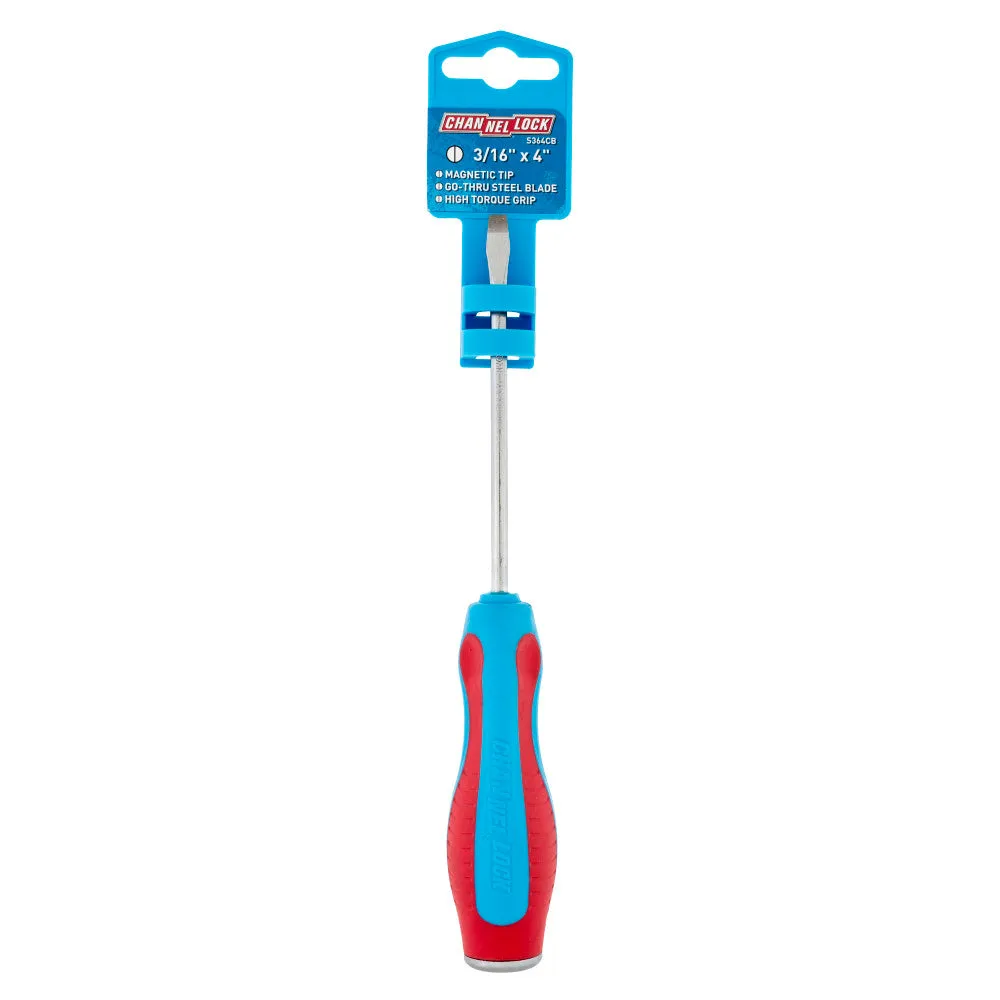 Channellock S364CB Slotted 3/16"x4", Mag Tip, Code Blue