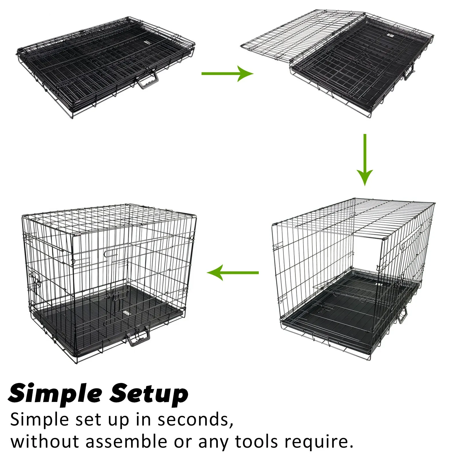 Durable Folding Dog Crate, Double Door, Tray   Mat - Paw Mate