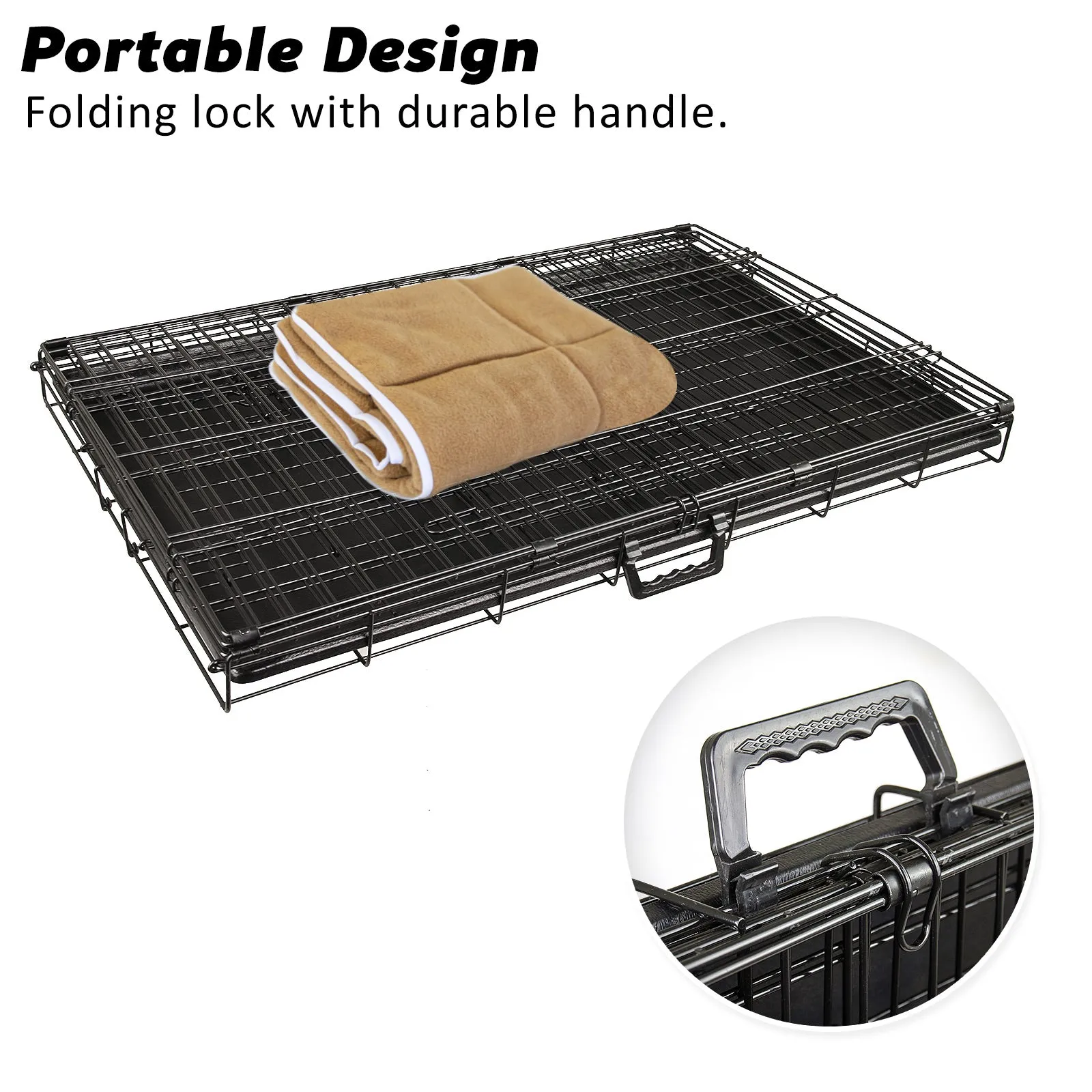 Durable Folding Dog Crate, Double Door, Tray   Mat - Paw Mate