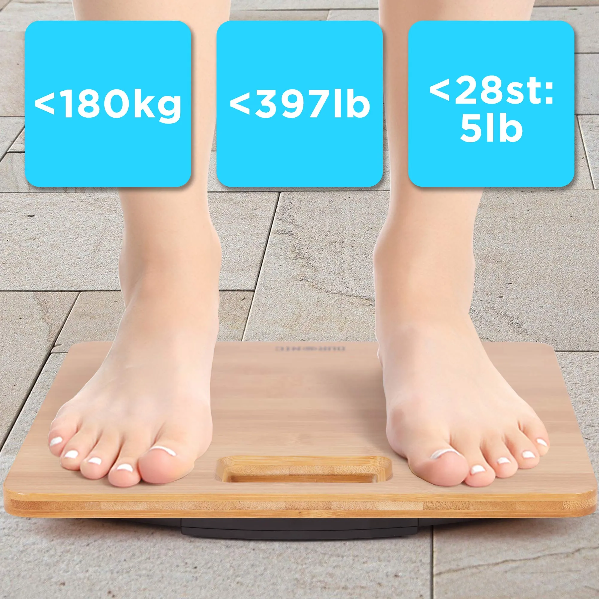 Duronic Digital Bathroom Body Scales BS503 - Measures Body Weight in Kilograms, Pounds and Stones - Lightweight Eco-Friendly Bamboo Design, Step-On Activation, Precision Sensors, 180kg Capacity