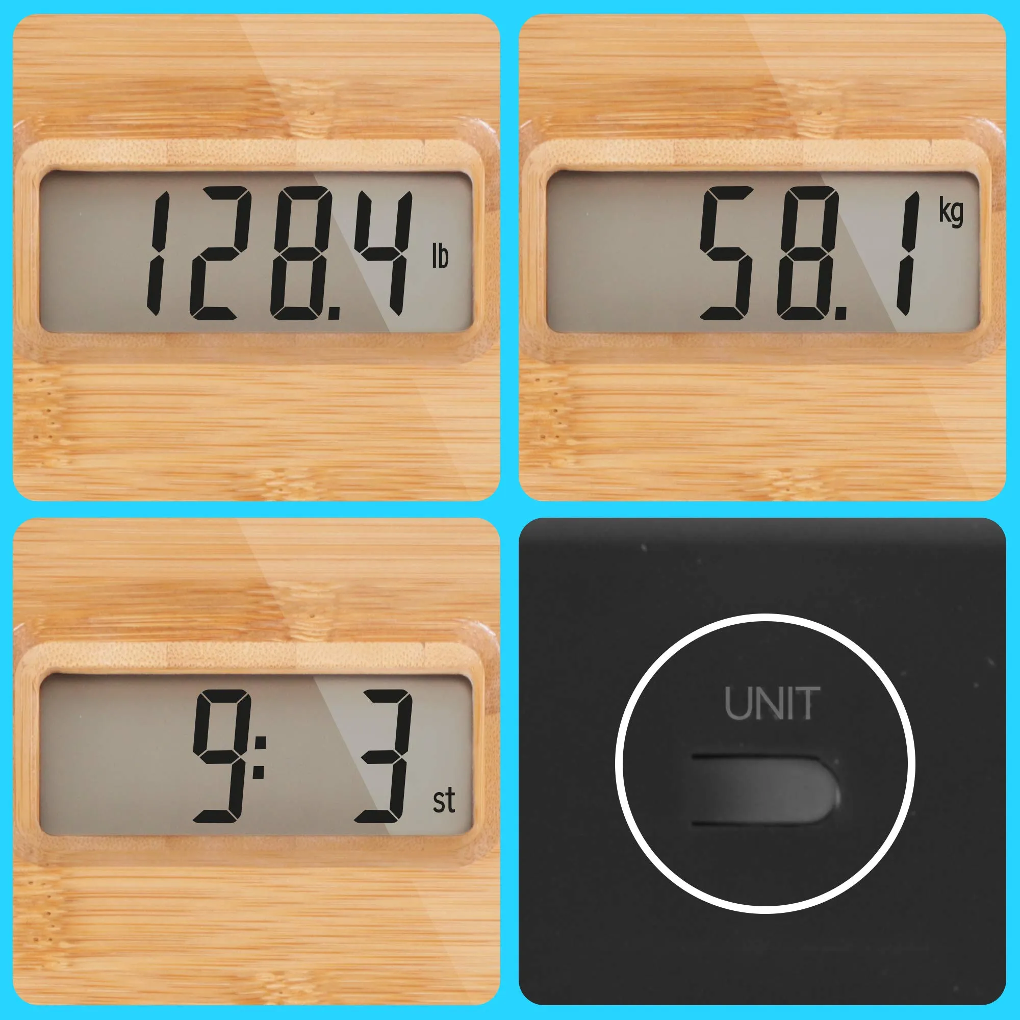 Duronic Digital Bathroom Body Scales BS503 - Measures Body Weight in Kilograms, Pounds and Stones - Lightweight Eco-Friendly Bamboo Design, Step-On Activation, Precision Sensors, 180kg Capacity