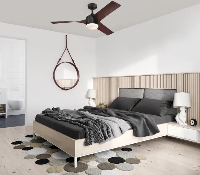 Evan 52-Inch Three-Blade Indoor Ceiling Fan, Matte Black Finish with LED Light Fixture, Remote Control Included