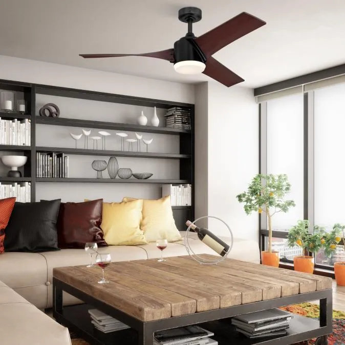 Evan 52-Inch Three-Blade Indoor Ceiling Fan, Matte Black Finish with LED Light Fixture, Remote Control Included