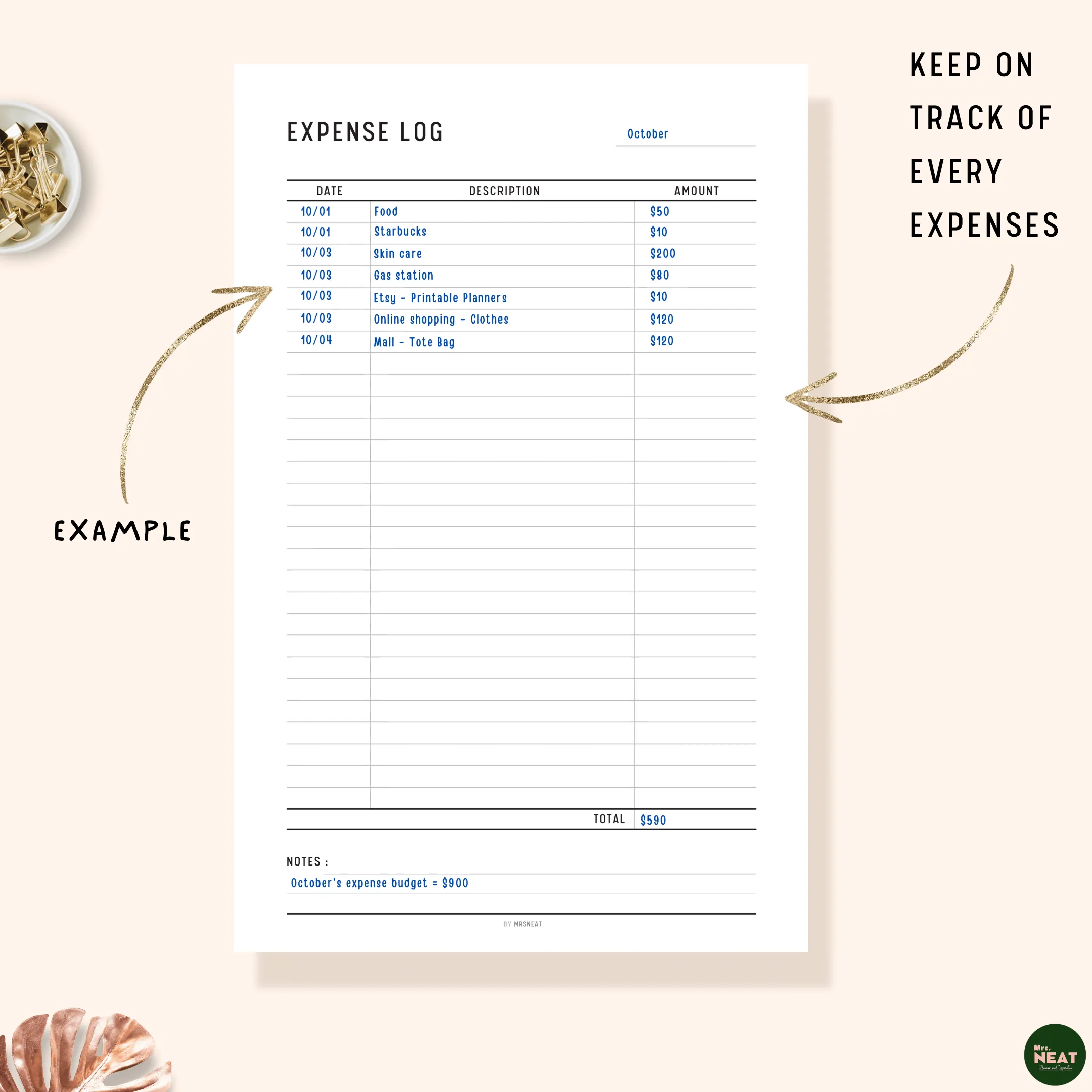 Expense Log Printable - M117/8