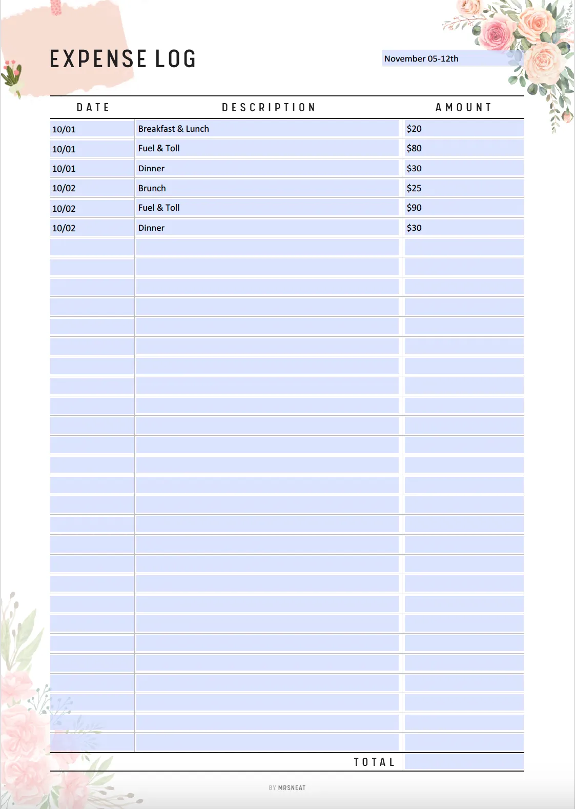 Expense Log Printable - M117/8