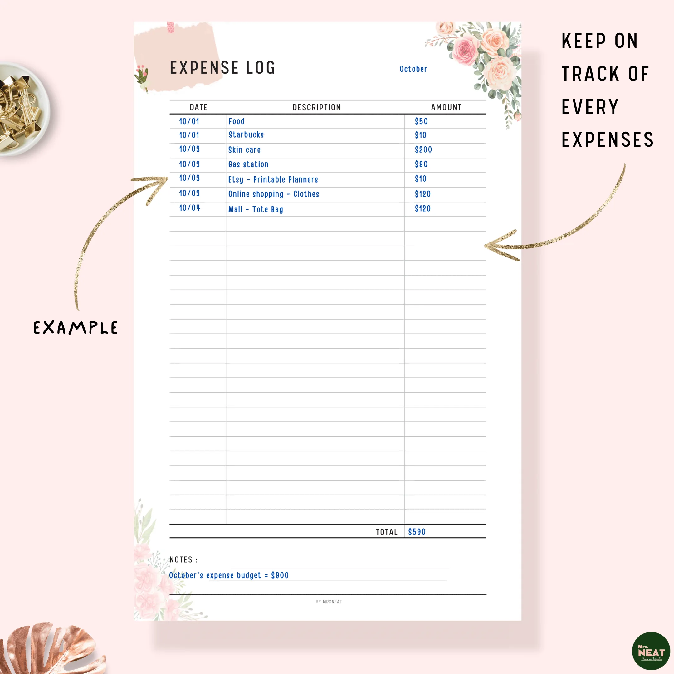 Expense Log Printable - M117/8