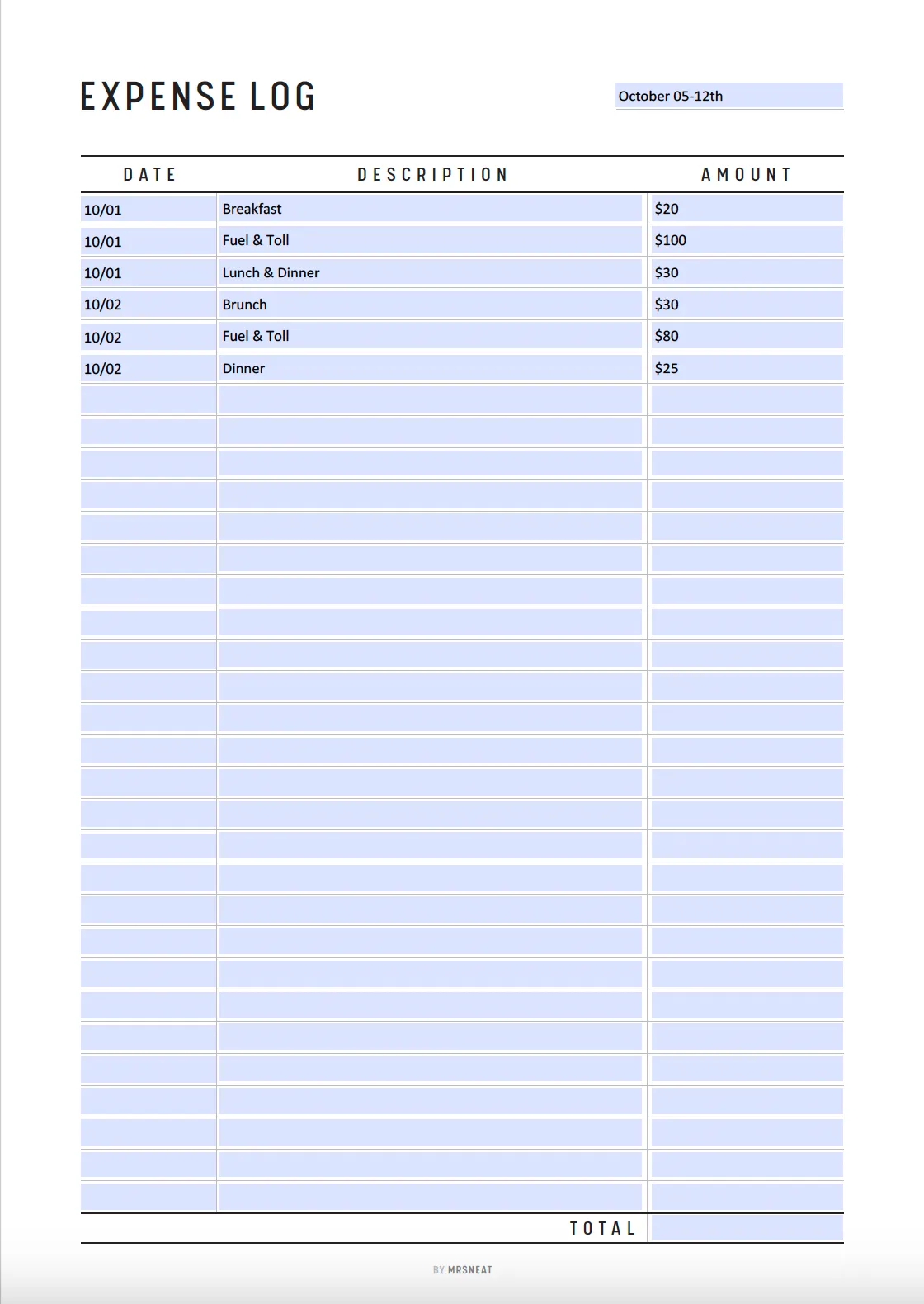 Expense Log Printable - M117/8
