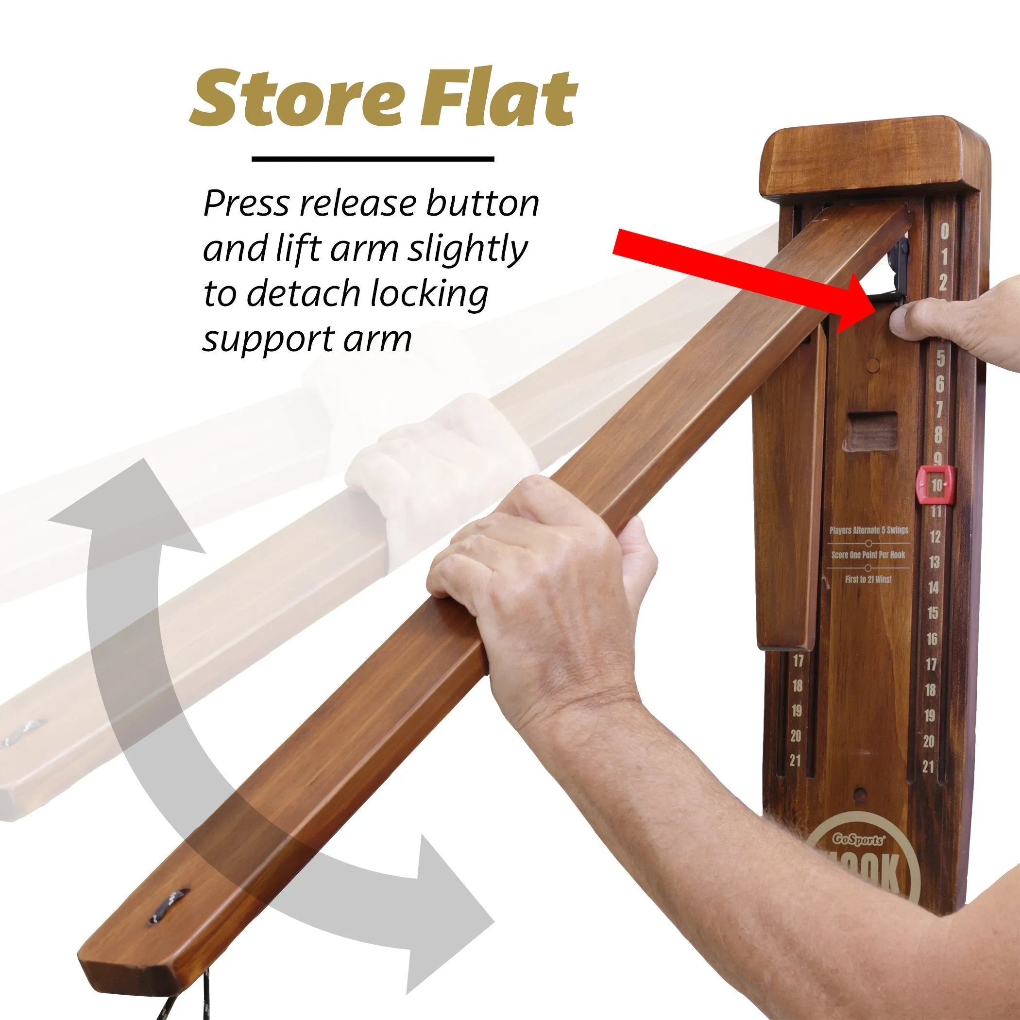 GoSports Hook21 Ring Swing Game - Indoor or Outdoor Ring Toss Game with Foldable Arm - Brown