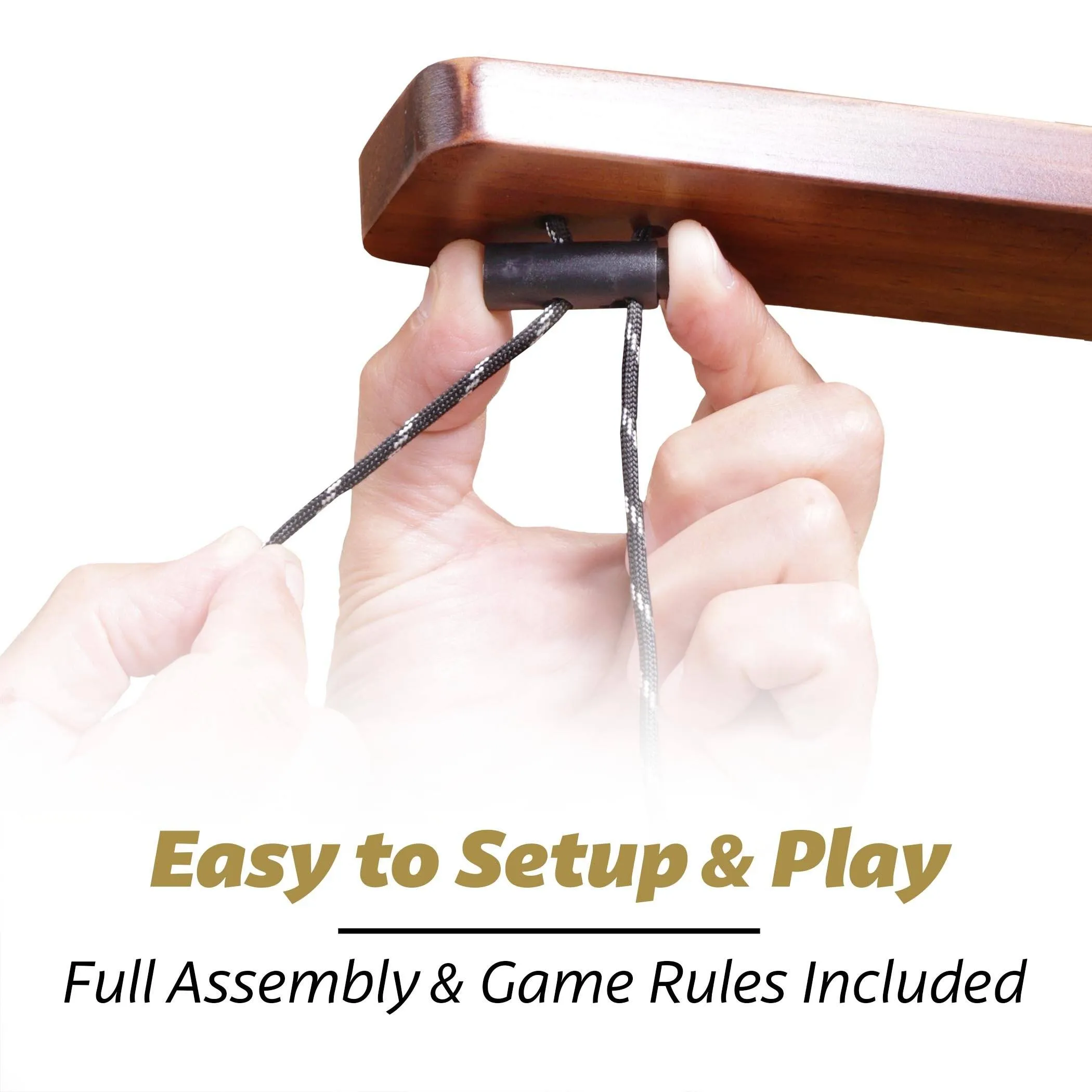 GoSports Hook21 Ring Swing Game - Indoor or Outdoor Ring Toss Game with Foldable Arm - Brown