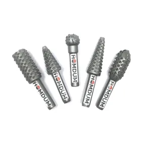 Homdum Rotary Burr Set 5 Piece Set of Heavy Duty and Durable 1/4 Shank Rotary Rasp File Set - Wood Carving - Ball, Oval, Cylinder