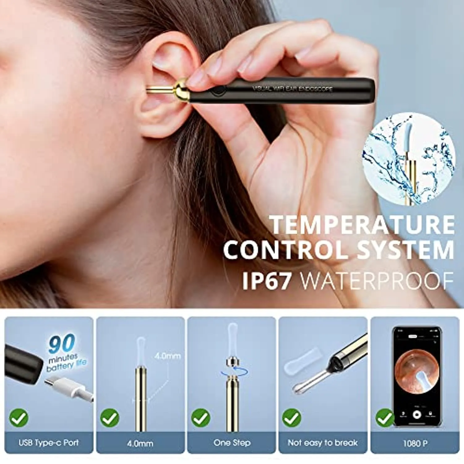 JOYSMAZY Ear Wax Removal - Ear Cleaner with Camera, Earwax Removal Kit with 8 Pcs Ear Wax Remover Tool for Adults, Kids, Pets