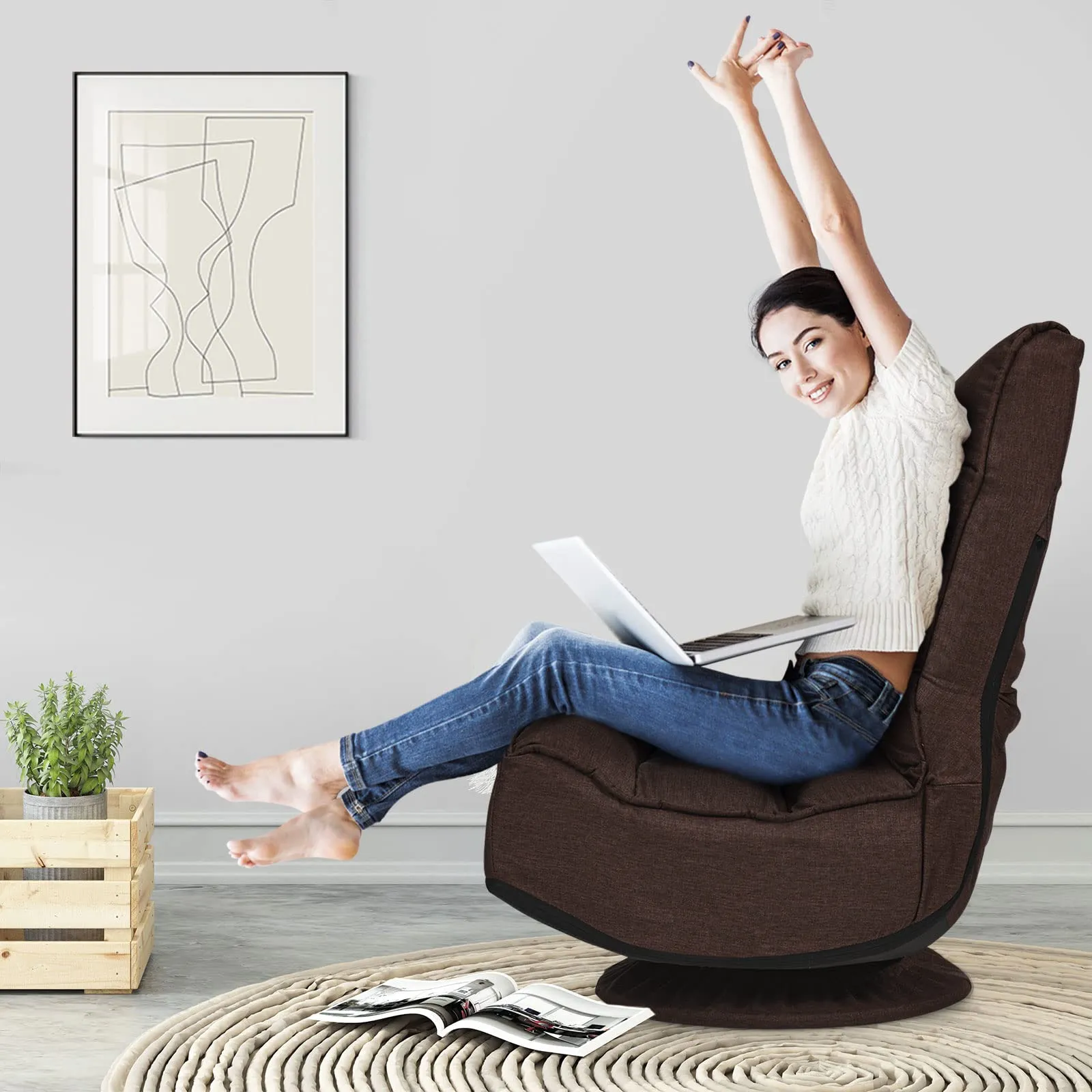 KOMFOTT 360 Degree Swivel and 6 Position Adjustable Folding Floor Chair