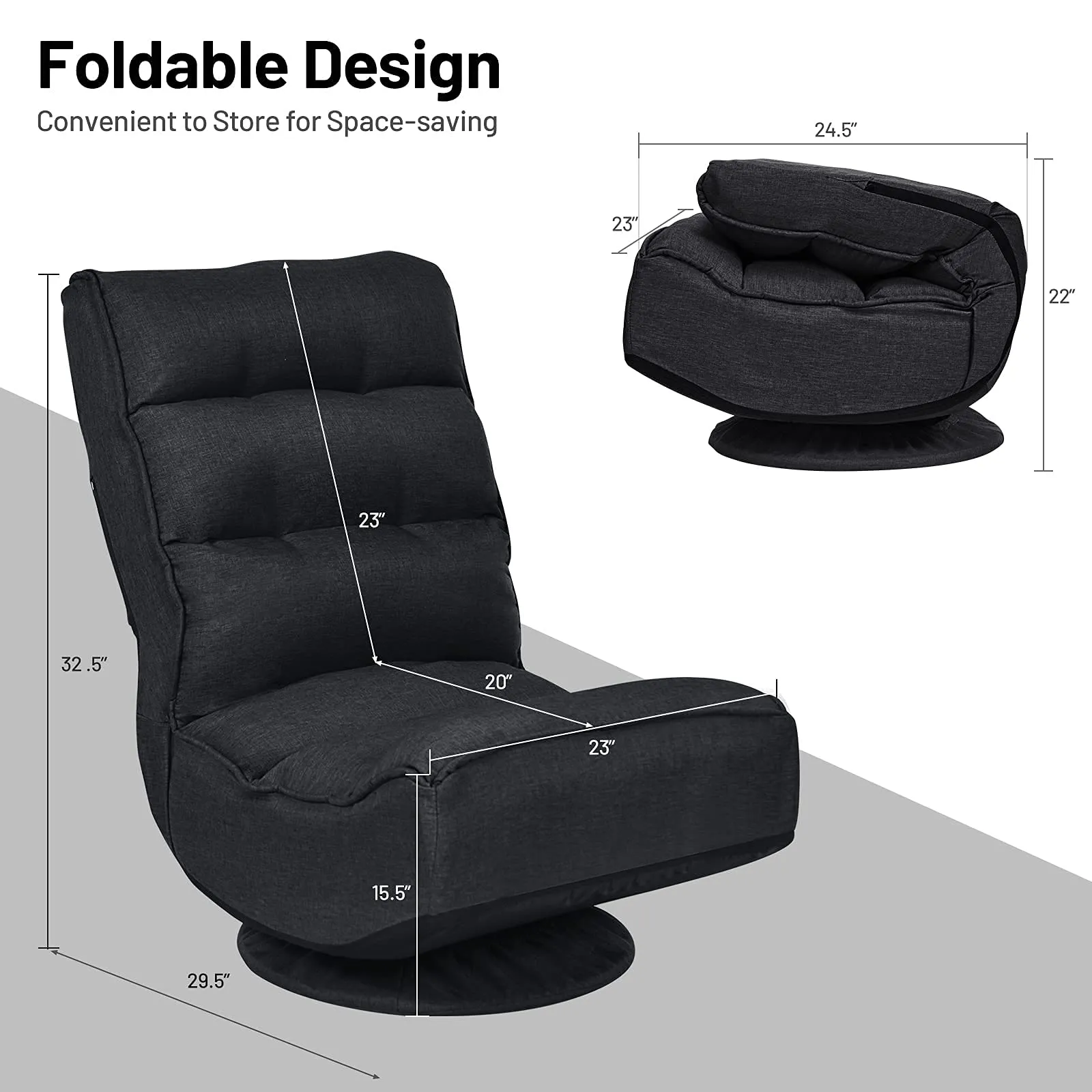 KOMFOTT 360 Degree Swivel and 6 Position Adjustable Folding Floor Chair