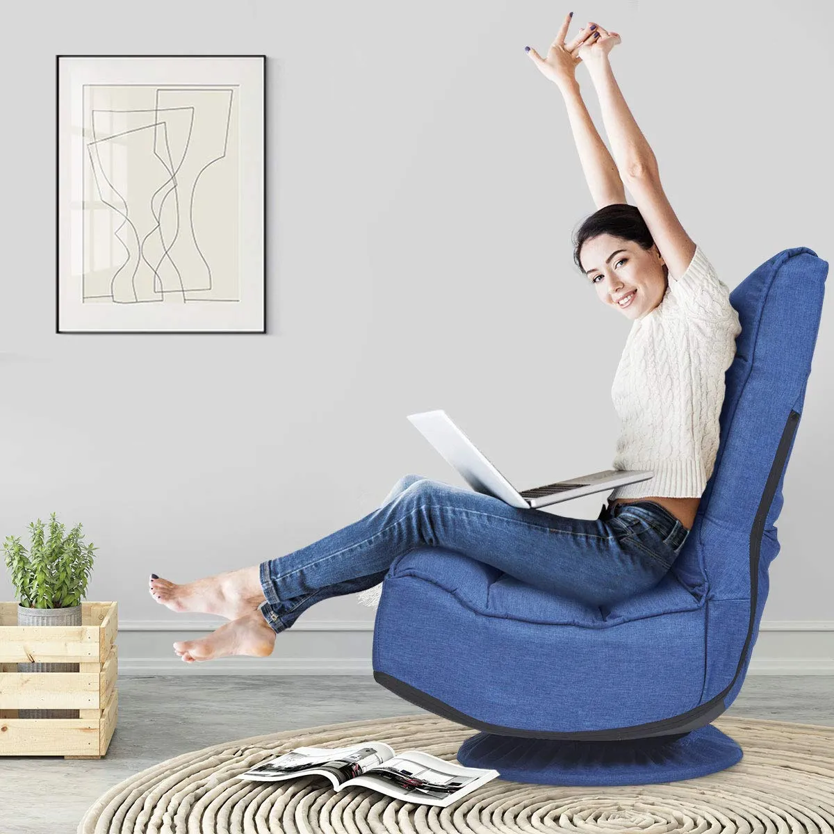 KOMFOTT 360 Degree Swivel and 6 Position Adjustable Folding Floor Chair