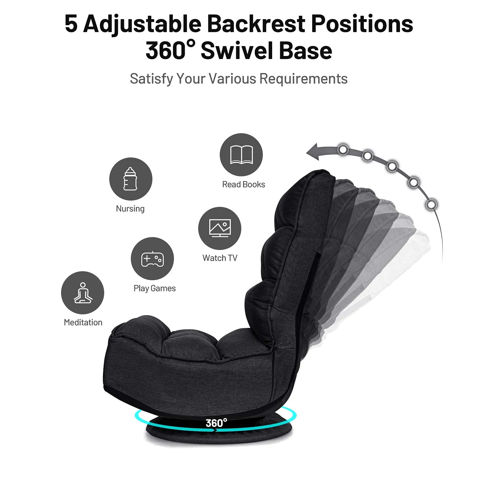 KOMFOTT 360 Degree Swivel and 6 Position Adjustable Folding Floor Chair
