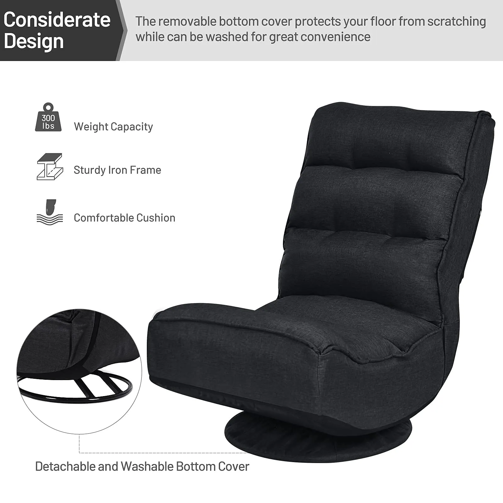 KOMFOTT 360 Degree Swivel and 6 Position Adjustable Folding Floor Chair